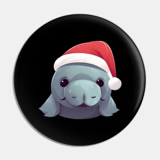 manatee in a Christmas hat Pin