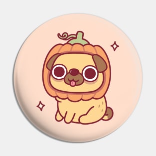 Cute Pug With Pumpkin Hat Funny Pin