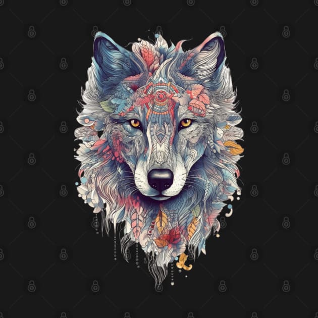 Colorful Wolf With Flowers by LetsGetInspired