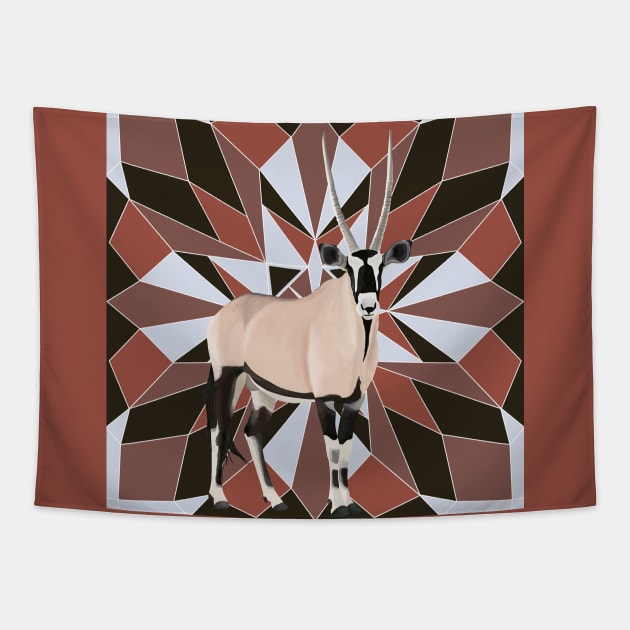 Oryx Antelope From Africa Red Geometric Background Tapestry by Suneldesigns