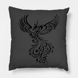 Fictional Phoenix Creature In Flight Artistic Illustration Black Pillow