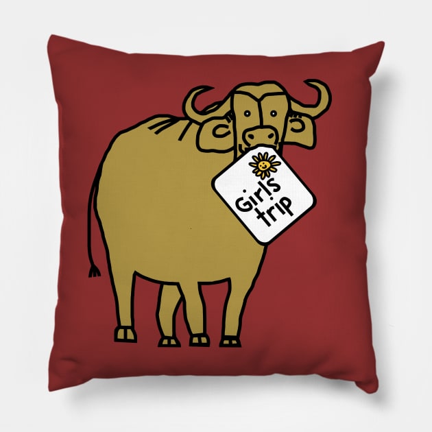 Gold Ox goes on Girls Trip Pillow by ellenhenryart