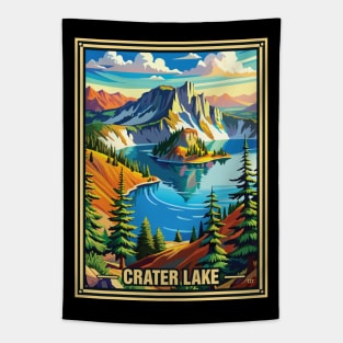 Retro Crater Lake National Park Tapestry