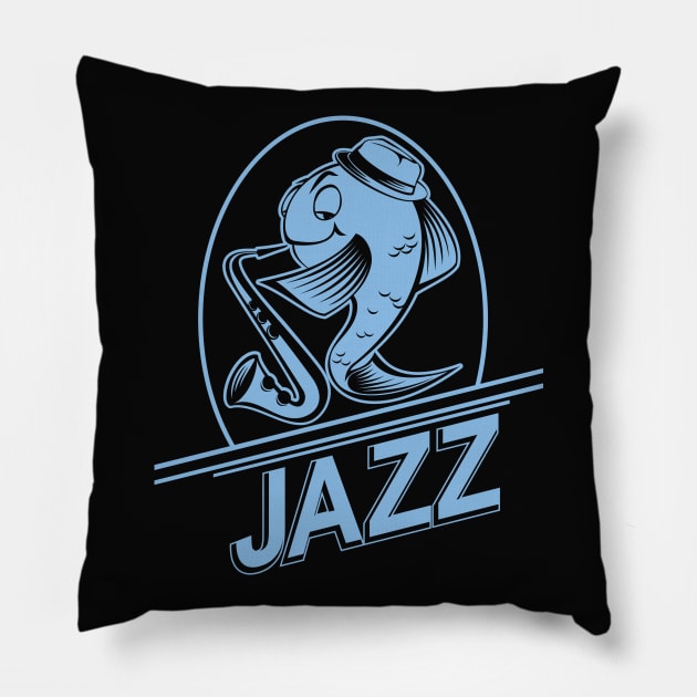 Fish Playing Snazzy Jazz Saxophone Music Pillow by cinchwares