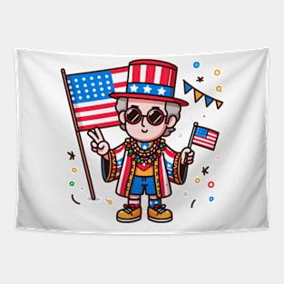 A Whimsical Tribute to American Culture in Cartoon Style T-Shirt Tapestry