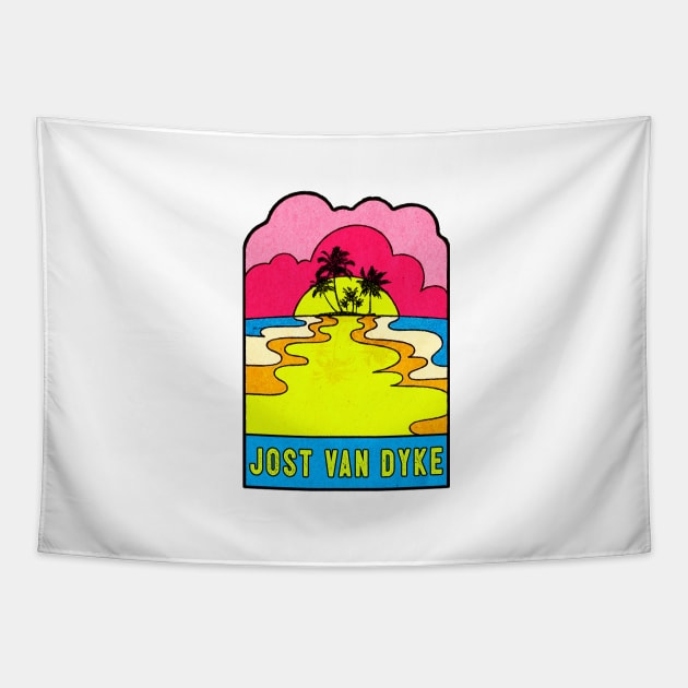 Jost Van Dyke Groovy Sunset 70's Hippie Hippy Vintage British Virgin Islands Tapestry by DD2019