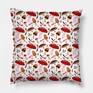 Hand Drawn Forest Mushrooms Pattern Fungi Texture Pillow