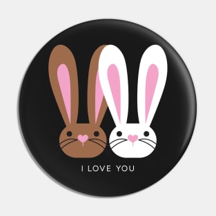 I Love You Brown White Pink Bunnies Pin