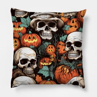 Halloween Skulls and Pumpkins Vintage Pillow