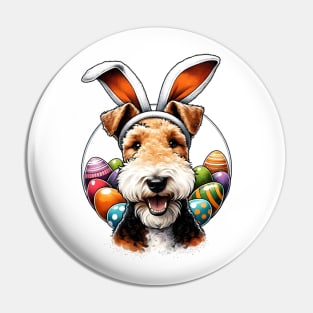 Wire Fox Terrier with Bunny Ears Celebrates Easter Festivities Pin