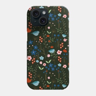 Blueish Nature With Mountain Bluebird, Lady Bug And Flowers Phone Case