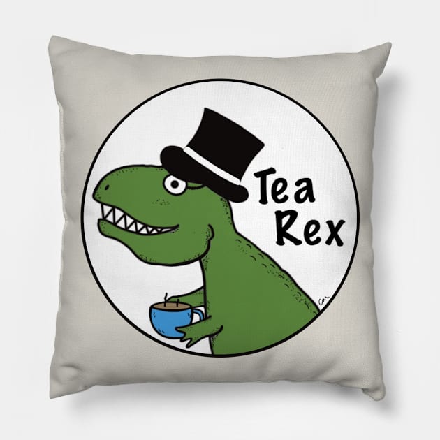 Tea loving T-Rex Pillow by Coconut Moe Illustrations