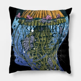 human and jellyfish tech vaporwave aesthetic Pillow