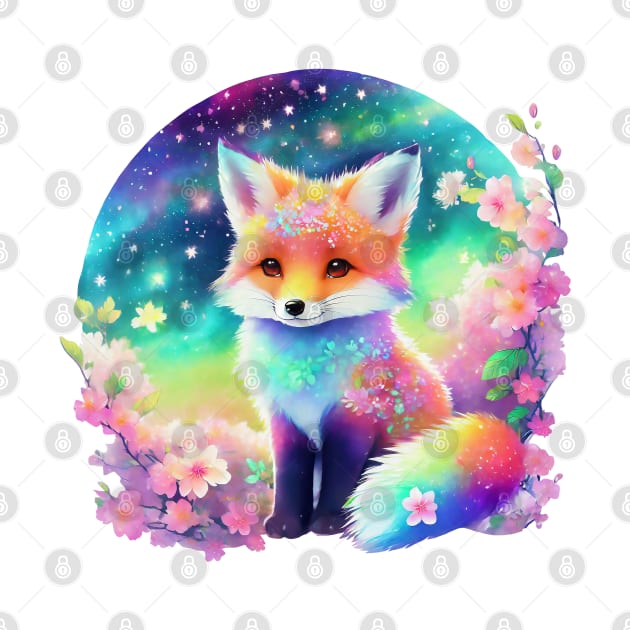 Chibi Vibrant Space Fox With Cherry Blossoms V1 by CraftyVixen