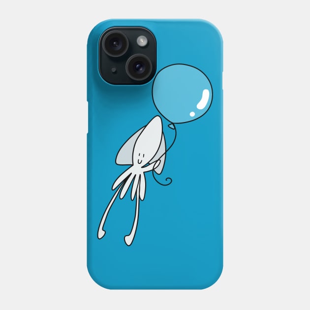 White Squid Blue Balloon Phone Case by saradaboru