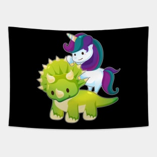 Unicorn Riding Triceratops Dinosaur Squad Girls Tapestry