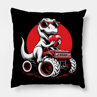 Valentines Day T Rex Riding Monster Truck Funny Toddler Boy Pillow
