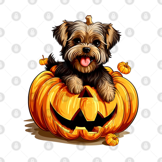 Yorkshire Terrier Dog inside Pumpkin #3 by Chromatic Fusion Studio