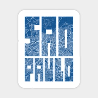 Sao Paulo, Brazil City Map Typography - Blueprint Magnet