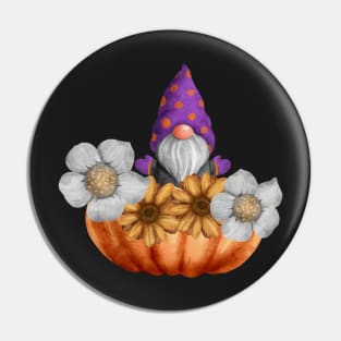 Gnome in a Pumpkin with Flowers Pin