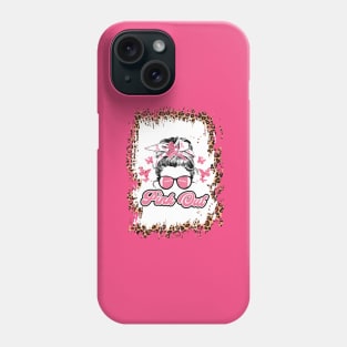 Pink Out Breast Cancer Football Bleached Leopard Messy Bun Phone Case