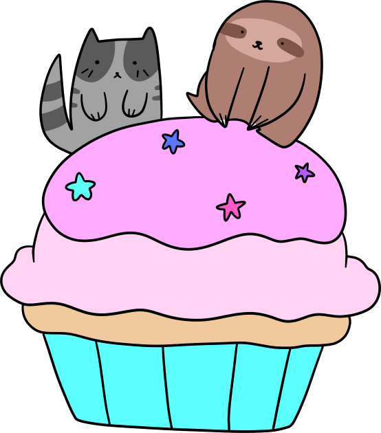 Cupcake Blue Tabby Cat and Sloth Kids T-Shirt by saradaboru