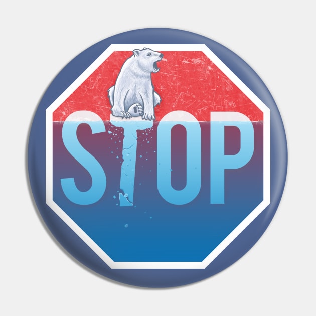 STOP Global Warming Ice Bear Melting Polar Caps Pin by kgullholmen