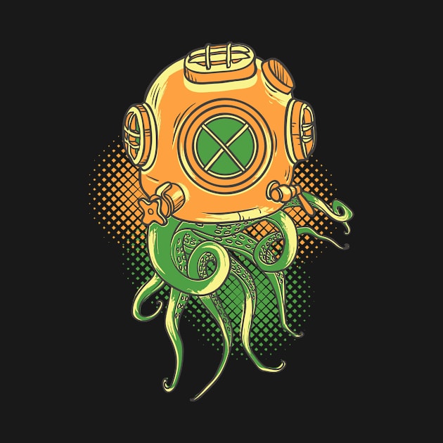 Octopus on the retro diving helmet by NiceIO