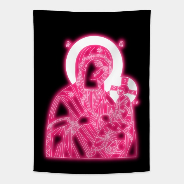 Pink Neon Orthodox Icon of Virgin Mary and Jesus-Christ Tapestry by la chataigne qui vole ⭐⭐⭐⭐⭐