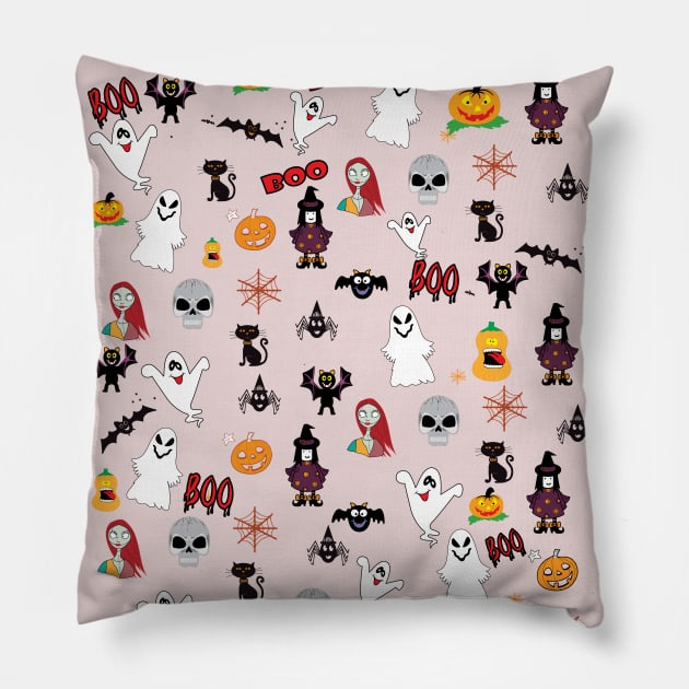 jack skellington  at Halloween bats and pumpkins pattern Pillow by Ahmed1973