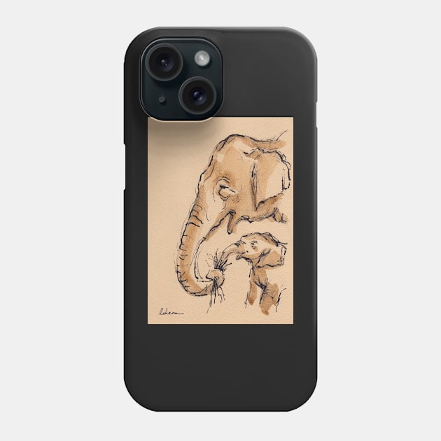 Snack Time:  Baby Elephant & Mama Watercolor Painting #13 Phone Case by tranquilwaters