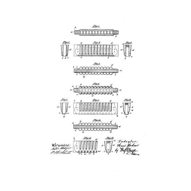 Mouth Harmonica Vintage Patent Hand Drawing by TheYoungDesigns