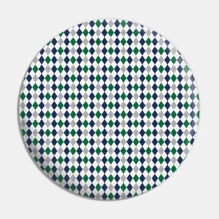 Green Silver Navy and White Argyle Pattern Diamond Checks Pin