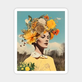 Yellow Flowers Female Portrait Collage Magnet