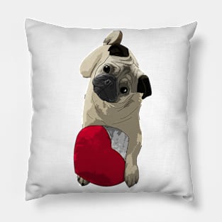 Pug Dog with a Heart Pillow