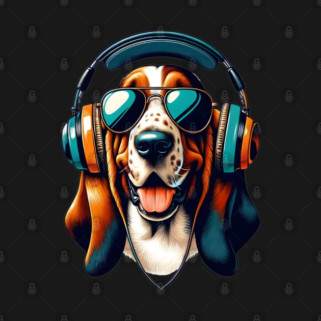 Basset Fauve de Bretagne Smiling DJ with Headphones by ArtRUs