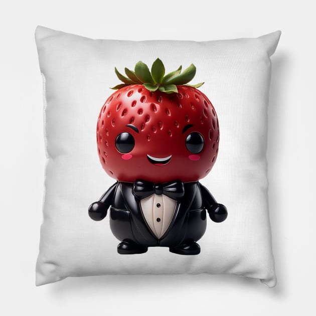 Cute Kawaii Strawberry Agent in Tuxedo Pillow by Cuteopia Gallery
