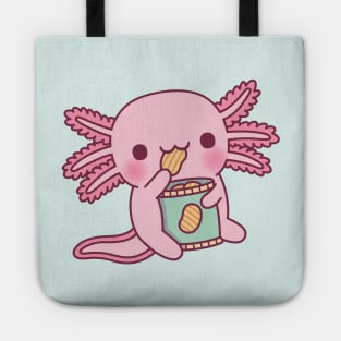 Cute Axolotl Eating Potato Chips Tote