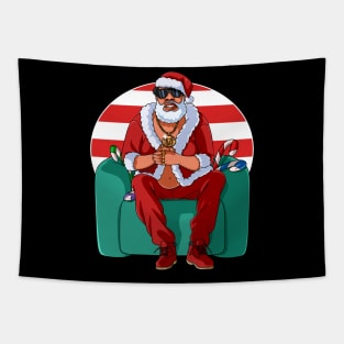 Black Santa Claus Gangster Christmas Tapestry