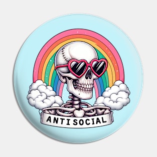 "Antisocial" Funny Skeleton Pin