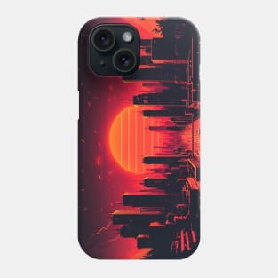 Scorching Synthwave Sun Dawning Over 80s City Phone Case