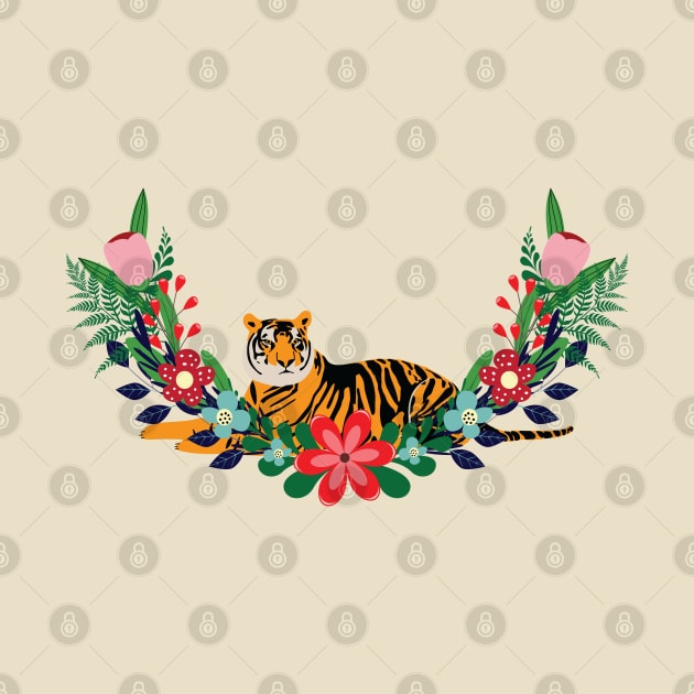 Tiger and flowers by grafart