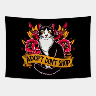 Adopt Don’t Shop Traditional Flash Tattoo Cat Tapestry