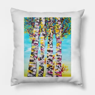 Four Sisters Abstract Trees, Acrylic Painting, Wall Decor, Colorful Trees, Colorful Aspens, Birch Trees Pillow