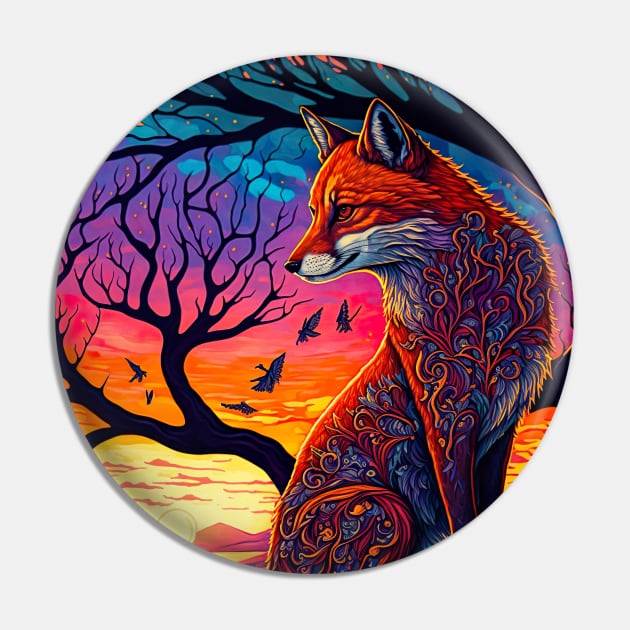 Foxy Fox at Sunset Pin by GozuDesigns