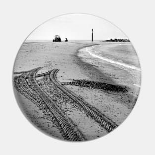 Tractor tracks in the sand on the beach at Sea Palling, Norfolk, UK Pin