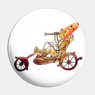 Halloween long pumpkin hat cat riding motorcycle Pin