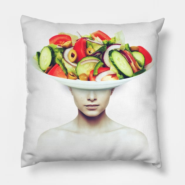 Salad head portrait Pillow by reesea