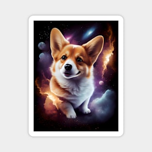 Cute Corgi On Space Magnet