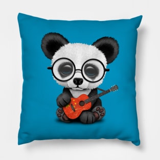 Baby Panda Playing Chinese Flag Guitar Pillow